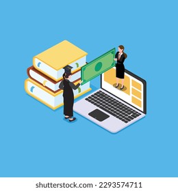 Online scholarship - education 3d isometric vector illustration concept for banner, website, landing page, ads, flyer template