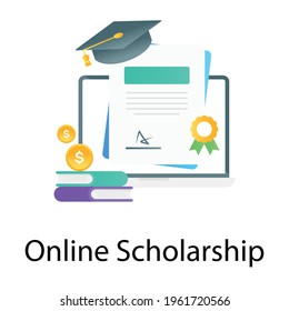 Online scholarship vector in editable style, online study
