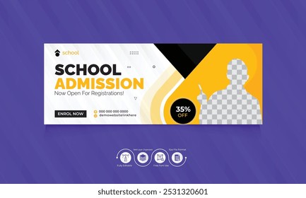 Online School Admission Facebook Cover Template, Back to School, Education Social Media Banner Design 