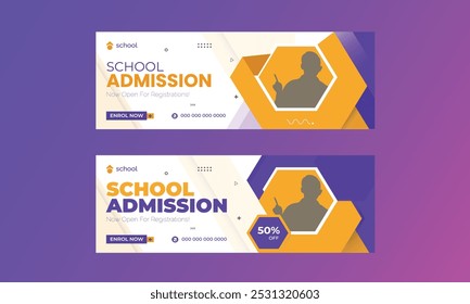 Online School Admission Facebook Cover Template, Back to School, Education Social Media Banner Design Set