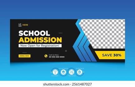 Online School Admission Social Media Cover Template Design and Back to School Education Marketing web Banner