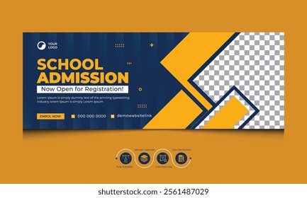 Online School Admission Social Media Cover Template Design and Back to School Education Marketing web Banner