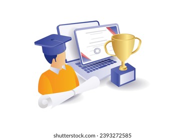 Online school champion infographics concept illustration