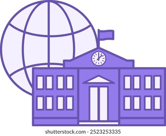 Online School Color Icon. Vector Icon. School Building and World Wide Web. Online Education Concept