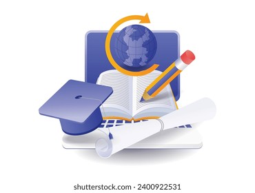 Online school concept with computers flat isometric illustration