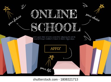Online school digital.  Digital internet tutorials and courses, online education. Online education concept. Vector illustration