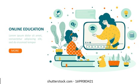 Online school education children vector landing page template.