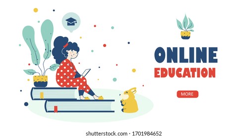Online school education children vector landing page template.