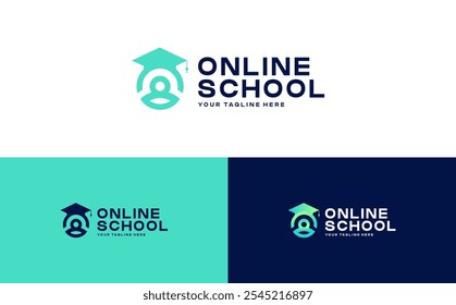 Logotipo educacional da Escola Online. Conceito de formatura e estudante