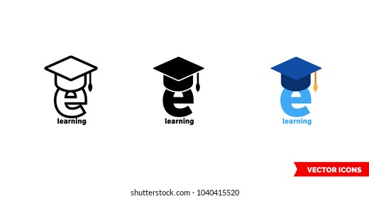Online school e-learning icon of 3 types: color, black and white, outline. Isolated vector sign symbol.
