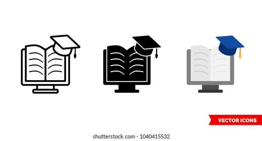 Online school e-learning icon of 3 types: color, black and white, outline. Isolated vector sign symbol.