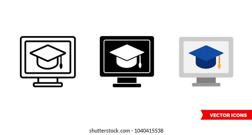 Online school e-learning icon of 3 types: color, black and white, outline. Isolated vector sign symbol.