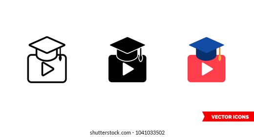 Online school e-learning icon of 3 types: color, black and white, outline. Isolated vector sign symbol.
