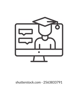 Online School Icon Depicting a Screen with an Open Book in Black and White