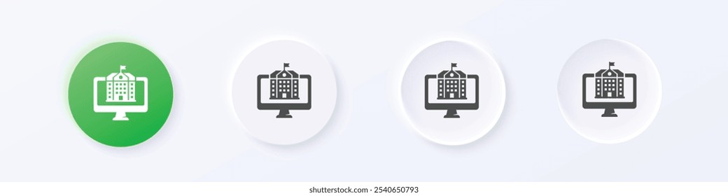 Online school icon. Neumorphism round style button design vector