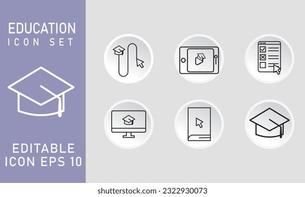 Online School icon set isolated in glyph minimal style. Linear ecology icons. Environmental sustainability simple symbol. Editable stroke EPS 10