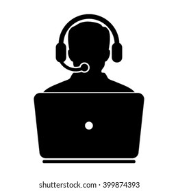Online school icon user with laptop and headphone person profile avatar symbol for education in a glyph pictogram illustration