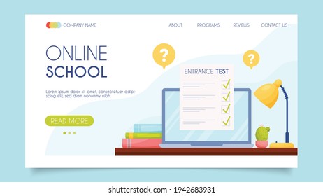 Online school. Landing page concept. Flat design, vector illustration. 
