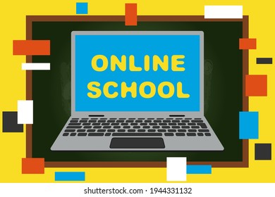 Online school. Online learning on a laptop over the Internet. Vector illustration. Vector.