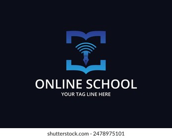 Online School logo design, Book monitor with Online education logo design vector icon.