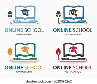 Online school logo. Online and distance learning sign. Internet education icon.