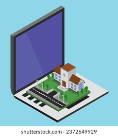 online school on isometric laptop test vector design illustration