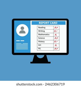 Online school report card with B C D grades flat design vector illustration