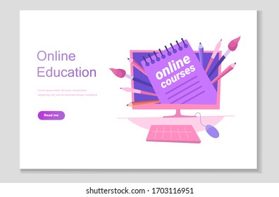 Online school studies from home, university remote learning, getting a degree by taking online courses. Online education system. Digital classroom, flipped class, blended learning and smart classroom