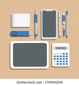 Online school supplies vector design, gadget and school supplies for online teaching