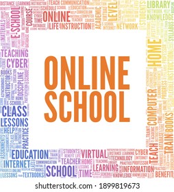 Online school vector illustration word cloud isolated on a white background.