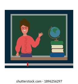 Online School Video Lesson. Record training with a teacher. Teaching students online video lessons. Online video and audio education. Remote study at home. Vector illustration