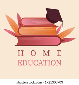 Online schooling concept. Internet curses process. Vector illustration of online tutoring. Home education. Flat book icon. 