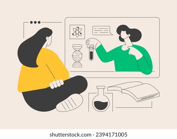 Online Science tutoring abstract concept vector illustration. Personalised learning, online educational platform, homeschooling in covid-2019 quarantine, science video lessons abstract metaphor.