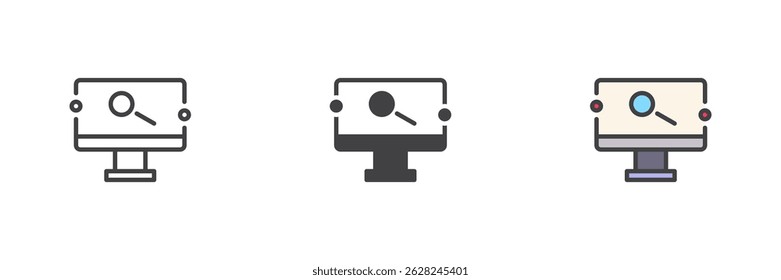 Online search different style icon set. Line, glyph and filled outline colorful version, outline and filled vector sign. Web browsing symbol, logo illustration. Vector graphics
