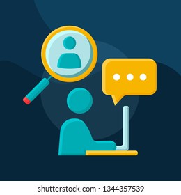 Online search flat concept vector icon. Human resource management idea cartoon color illustrations set. Applying for job. Headhunting. Hiring. Recruitment, employment. Isolated graphic design element