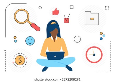 Online search information. Data research, time management vector simple illustration