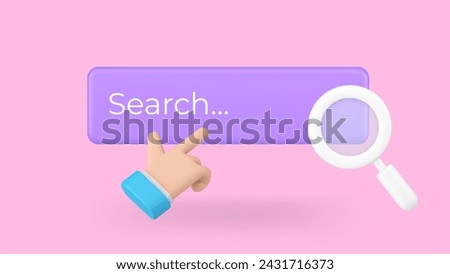 Online search internet browser tab bar with business man hand cursor banner copy space 3d icon realistic vector illustration. Cyberspace global navigation web site address find click exploration menu