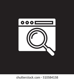 Online search symbol. Web browser with magnifying glass icon vector, filled flat sign, solid pictogram isolated on black, logo illustration