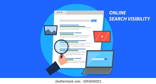 Online search visibility - Search result - Search bar - SEO marketing flat vector banner