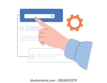 Online search and web optimization concept with search interface and settings icon.