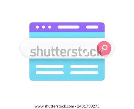 Online searching internet browser address tab global navigation 3d icon realistic vector illustration. Cyberspace find bar window user interface magnifying glass web site link form SEO optimization