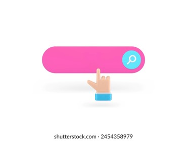 Online searching internet browsing bar field hand click cursor find information 3d icon realistic vector illustration. Search engine optimization global connect cyberspace address navigation network