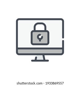 Online secure and internet protection color line icon. Computer with lock vector outline colorful sign.
