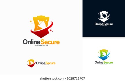 Online Secure logo designs concept vector, Cursor and Shield logo template designs