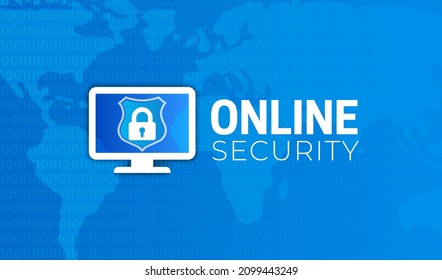 Diseño de la ilustración de fondo de seguridad en línea con el icono del equipo