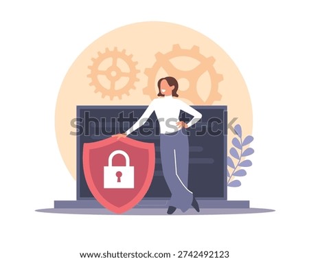 Online security control. Internet connection analysis, cyber protection, private data, privacy, and risk management for account, software app, verification, control. Vector cartoon flat style concept