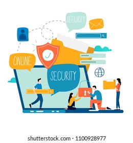Online security, data protection, internet security, secure internet browsing flat vector illustration design for mobile and web graphics