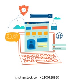 Online security, data protection, internet security, secure internet browsing flat vector illustration design for mobile and web graphics