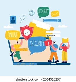 Online security, data protection, internet security, secure internet browsing flat vector illustration design for mobile and web graphics	

