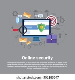 Online Security Data Protection Web Technology Banner Flat Vector Illustration